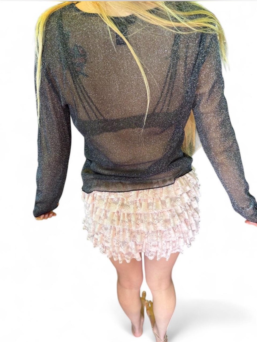 Victoria’s Secret Sheer mesh metallic shimmer long sleeve sparky blouse XS - Picture 2 of 8
